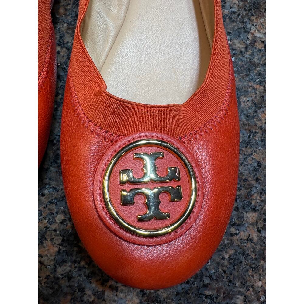 Tory Burch Women’s Orange Leather Round Toe Slip-On Ballet Flats Size 9 - Picture 10 of 16